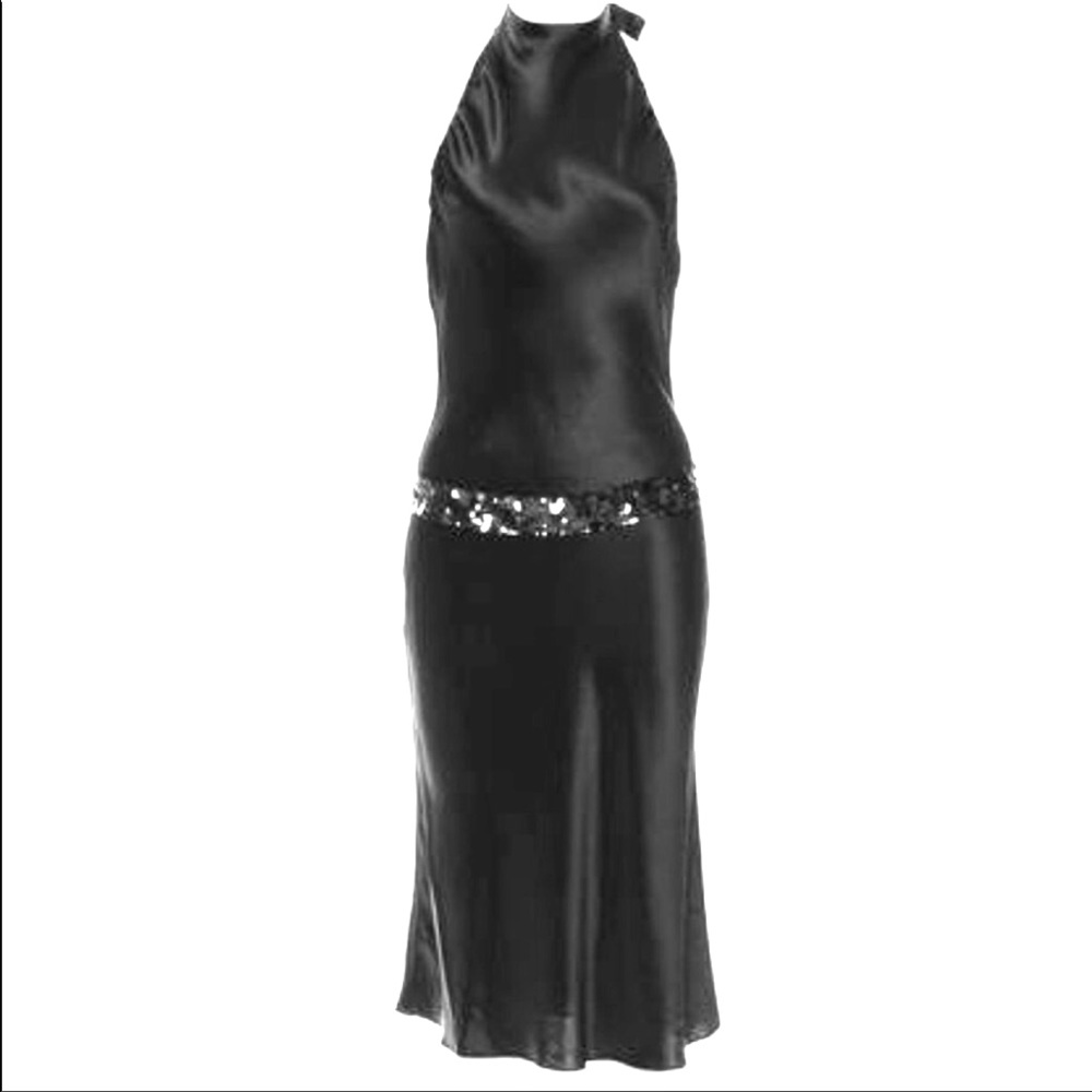 VERA WANG BLACK SATIN HALTER COCKTAIL DRESS 6